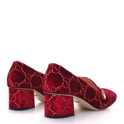 Gucci Velvet GG Monogram Sylvie Web Chain Mid Heel Loafers 40 Red Cipria 4 of 11