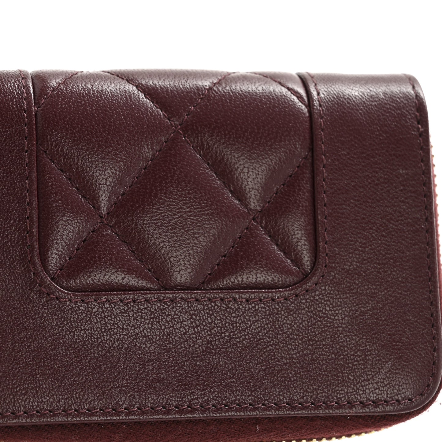 Sheepskin Quilted Mademoiselle Vintage Zip Coin Purse Dark Red