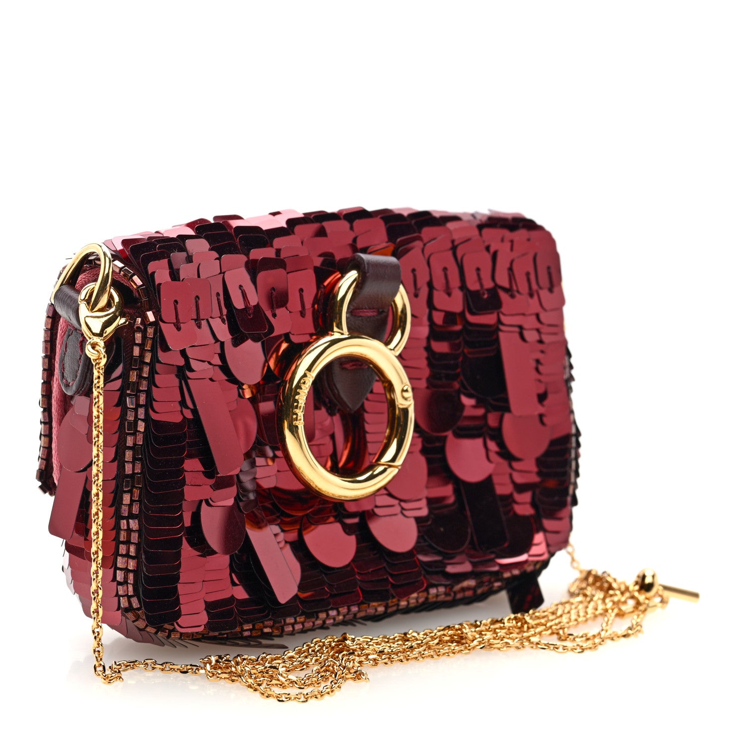 Fendi Sequin Paillettes Shiny Nappa Sex and the City Nano Maxi Buckle Baguette Charm Granata 2 of 10