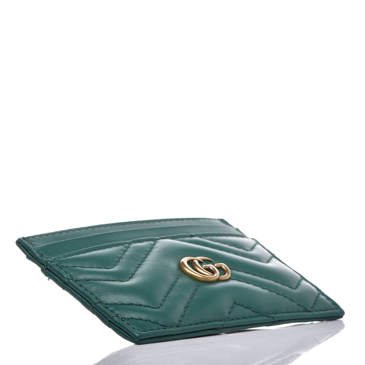 Calfskin Matelasse GG Marmont Card Holder Emerald Green