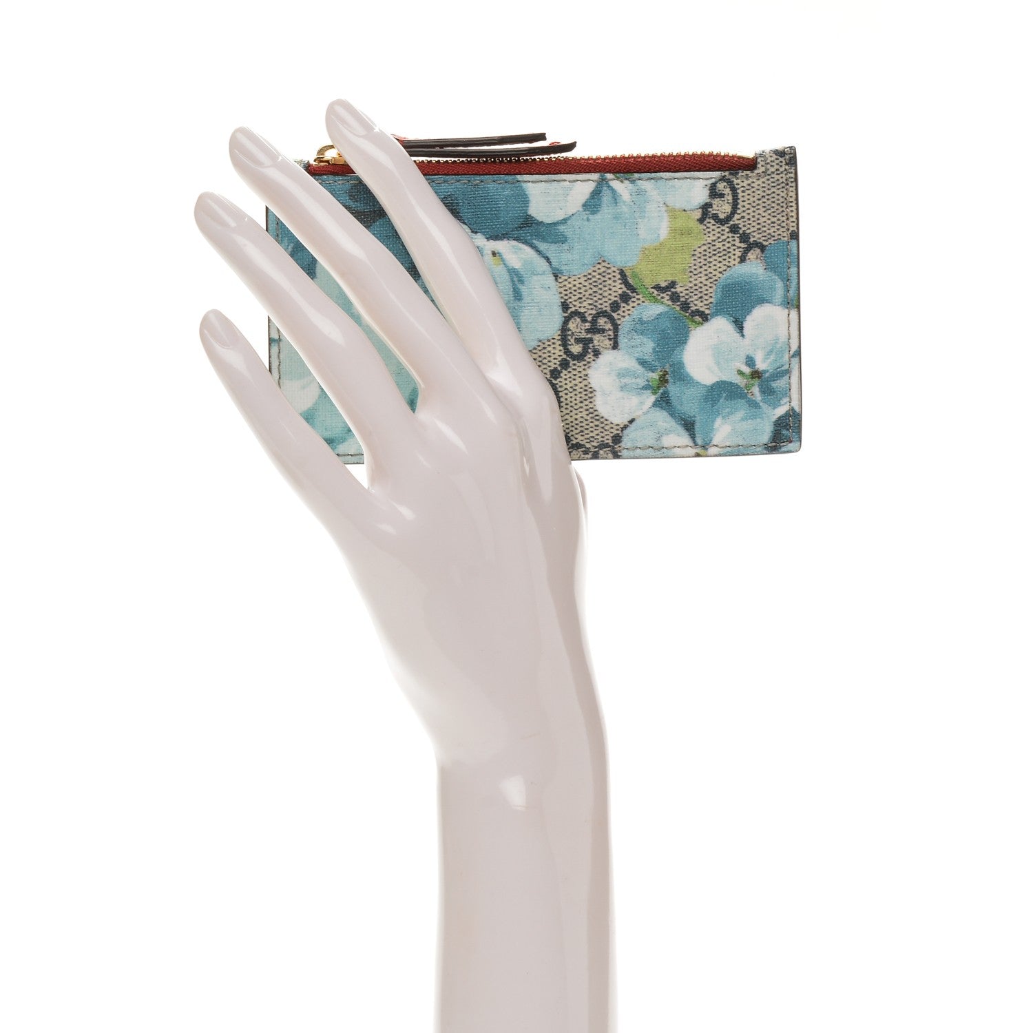 Gucci GG Supreme Monogram Blooms Coin Case Card Holder Beige Blue Navy Hibiscus Red 2 of 6