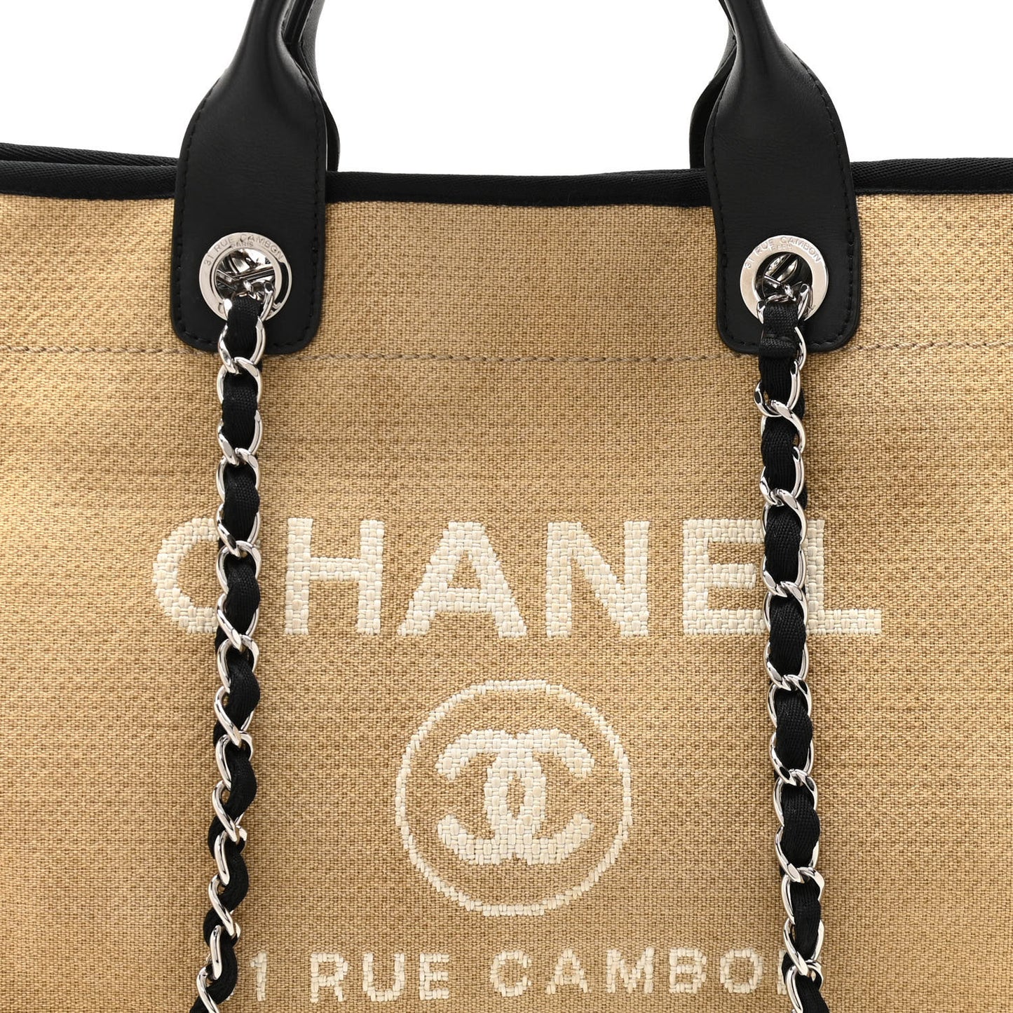 Canvas Medium Deauville Tote Beige Black