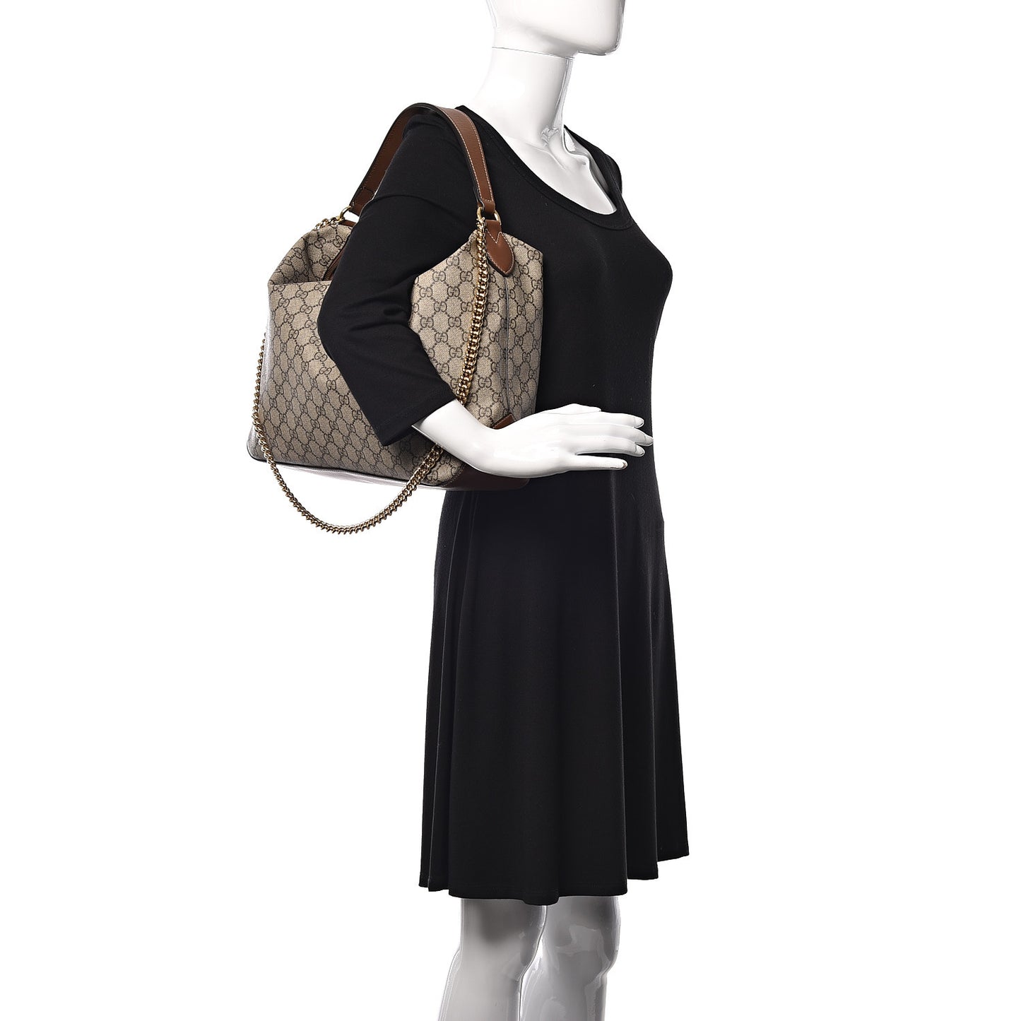 GG Supreme Monogram Large Linea A Hobo Light Brown