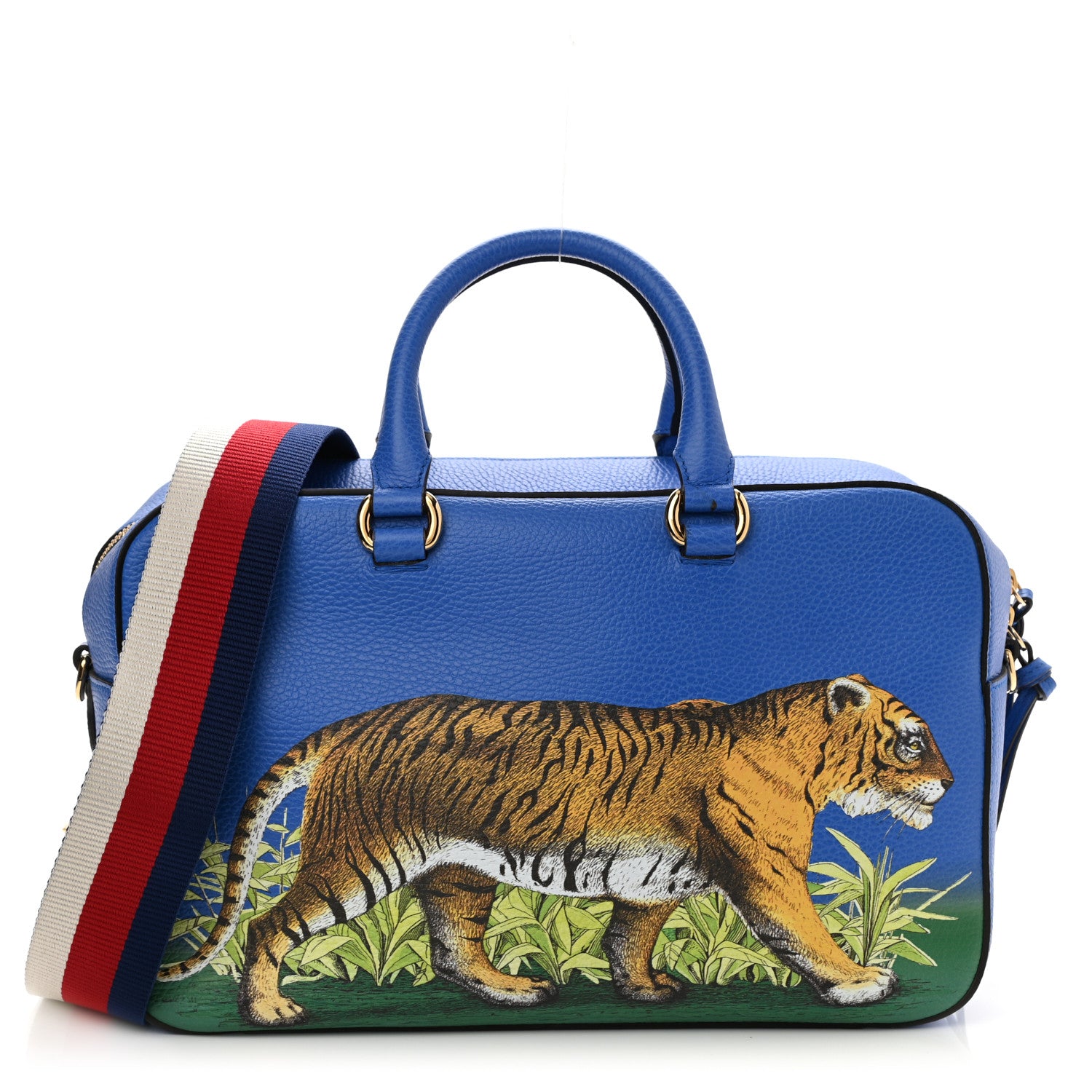 Gucci Calfskin Sylvie Web Tiger Print Top Handle Shoulder Bag Multicolor Dark Sky 1 of 8