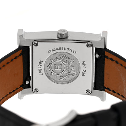 Hermes Stainless Steel Barenia Diamond Bezel Mother of Pearl 21mm Heure H Hour Quartz Watch Noir 4 of 4
