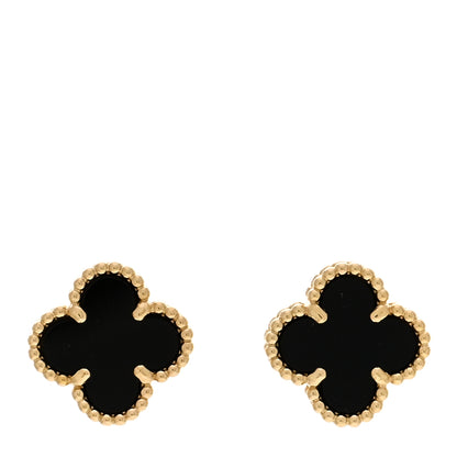 Van Cleef & Arpels 18K Yellow Gold Black Onyx Sweet Alhambra Earrings 1 of 5