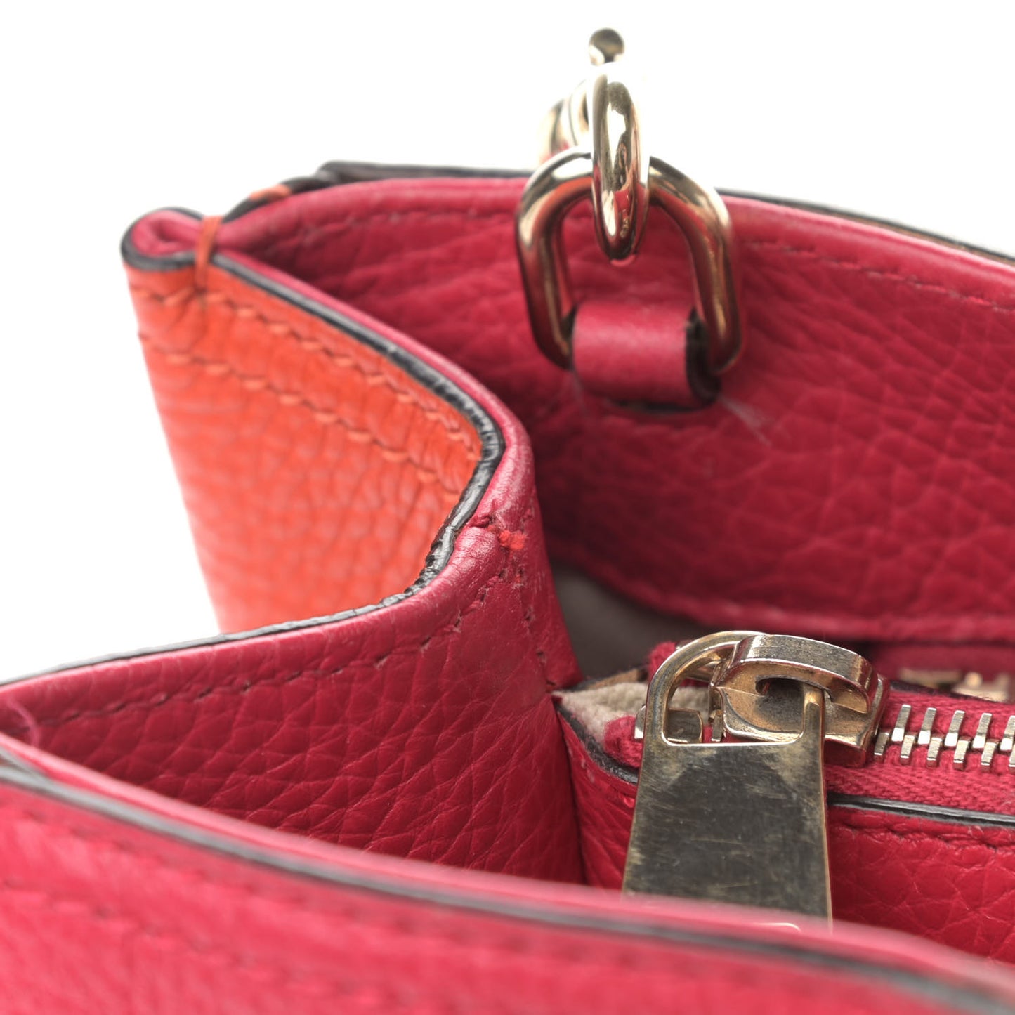 Pebbled Calfskin Bi-Color Medium Bamboo Shopper Tote Fuchsia Orange