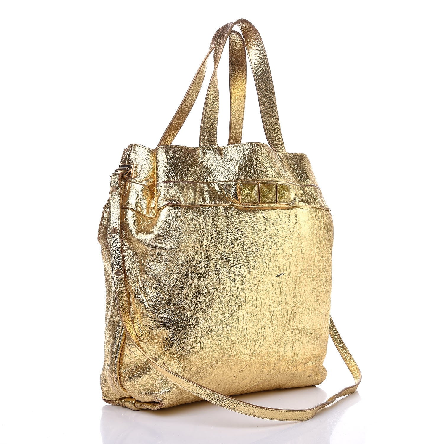 Marc Jacobs Crackled Calfskin Studded Tote Gold 3 of 12