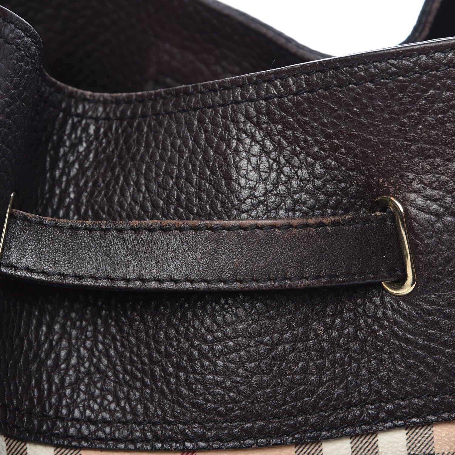 Burberry Grained Calfskin Haymarket Check Hobo Dark Brown 13 of 19