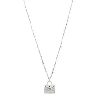 Hermes 18K White Gold Diamond Kelly Amulette Pendant Necklace 1 of 6