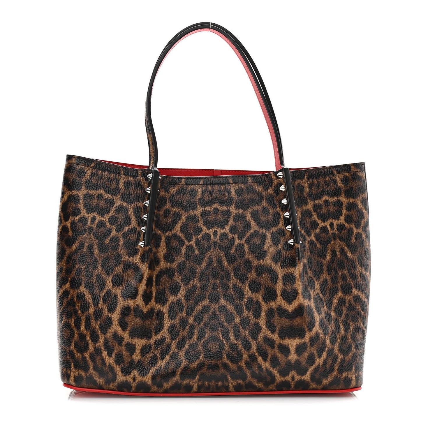 Calfskin Empire Leopard Print Spiked Large Cabarock Shopper Tote Brown