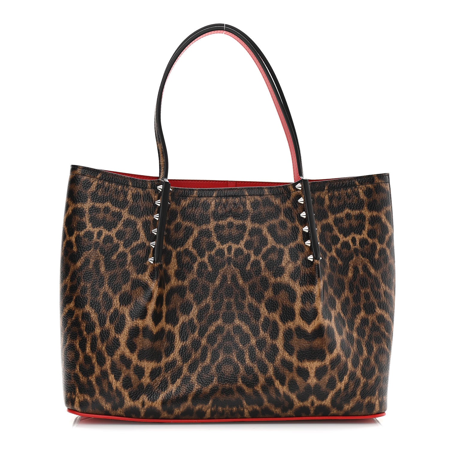 Christian Louboutin Calfskin Empire Leopard Print Spiked Large Cabarock Shopper Tote Brown 1 of 9