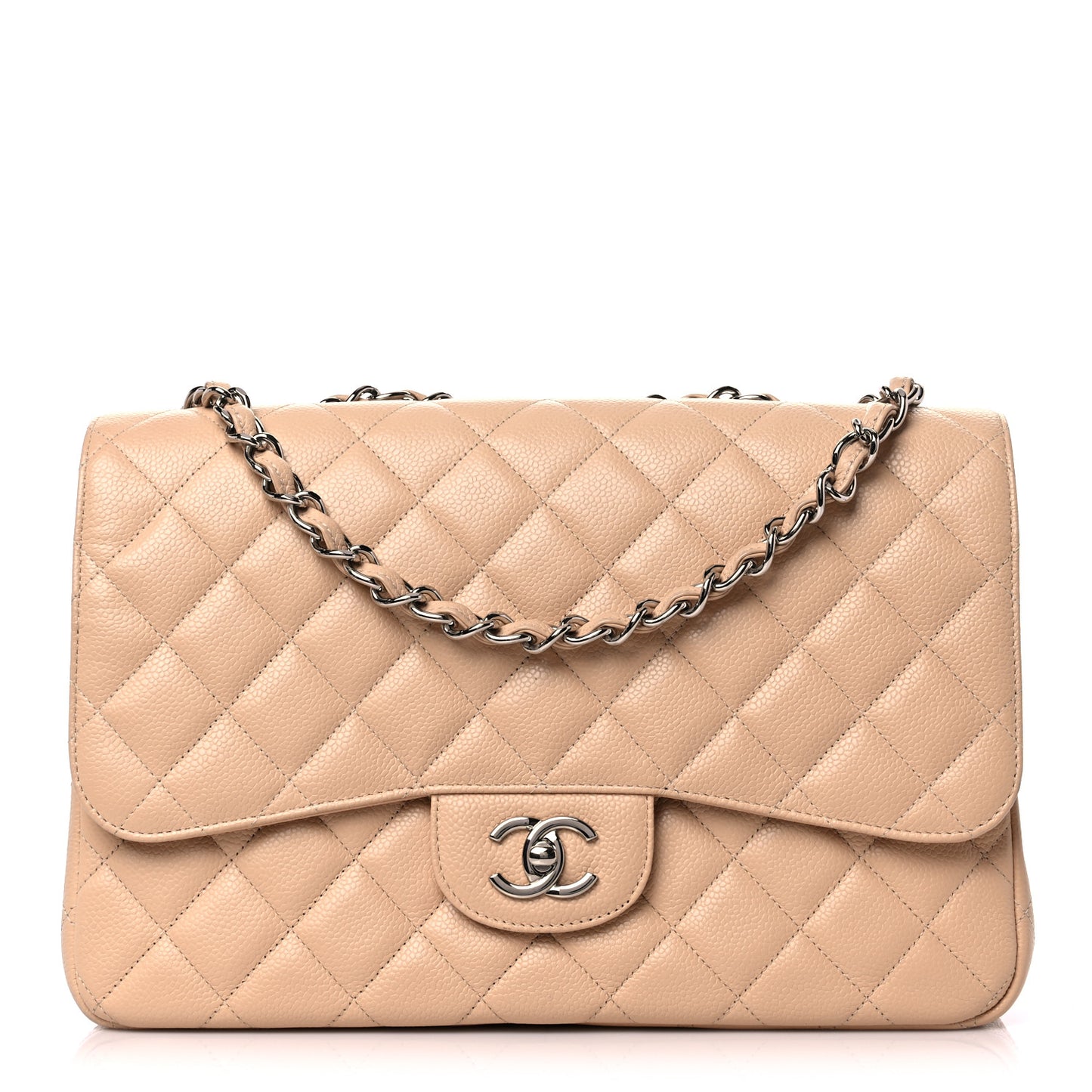 Caviar Quilted Jumbo Single Flap Beige