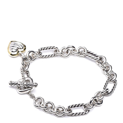 David Yurman Sterling Silver 18K Yellow Gold Cable Heart Charm Bracelet 3 of 5