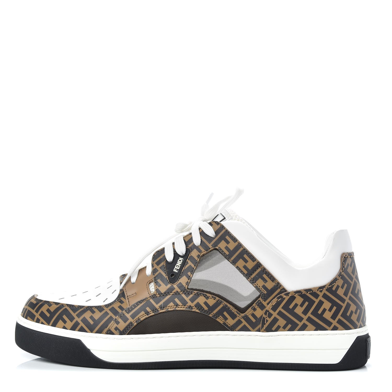 Fendi Vitello Mesh FF Digital Print Mens Fancy Low Top Sneakers 9 Nocciola Black Ultra White 1 of 12