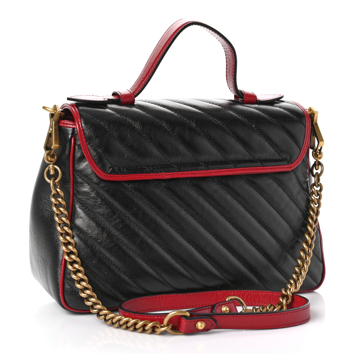 Vintage Effect Calfskin Matelasse Diagonal Small Torchon GG Marmont Top Handle Shoulder Bag Black Romantic Cherry