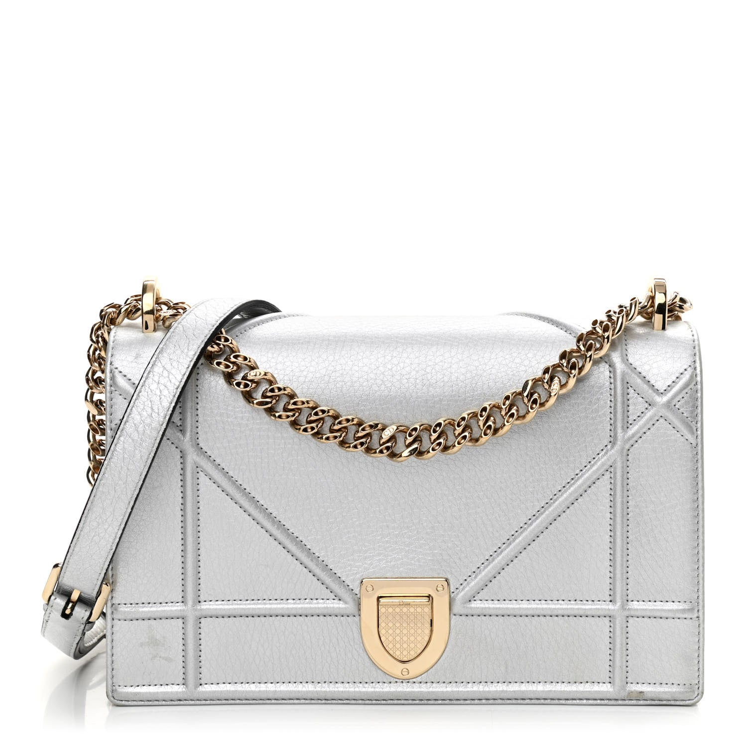 Christian Dior Metallic Grained Calfskin Medium Diorama Flap Bag Silver 1 of 11