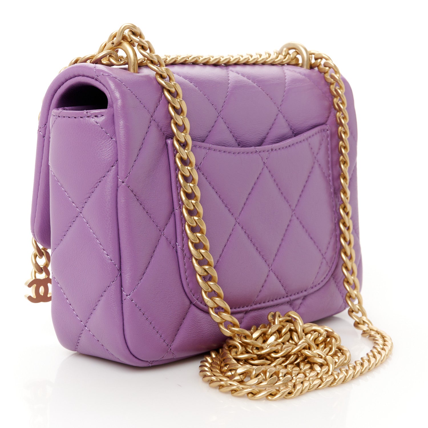 Chanel Lambskin Enamel Quilted Mini Pending CC Square Flap Purple 3 of 11