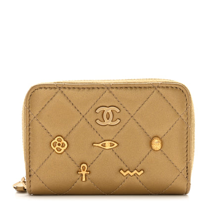 Chanel Metallic Lambskin Egyptian Amulet Zip Coin Purse Gold 1 of 9