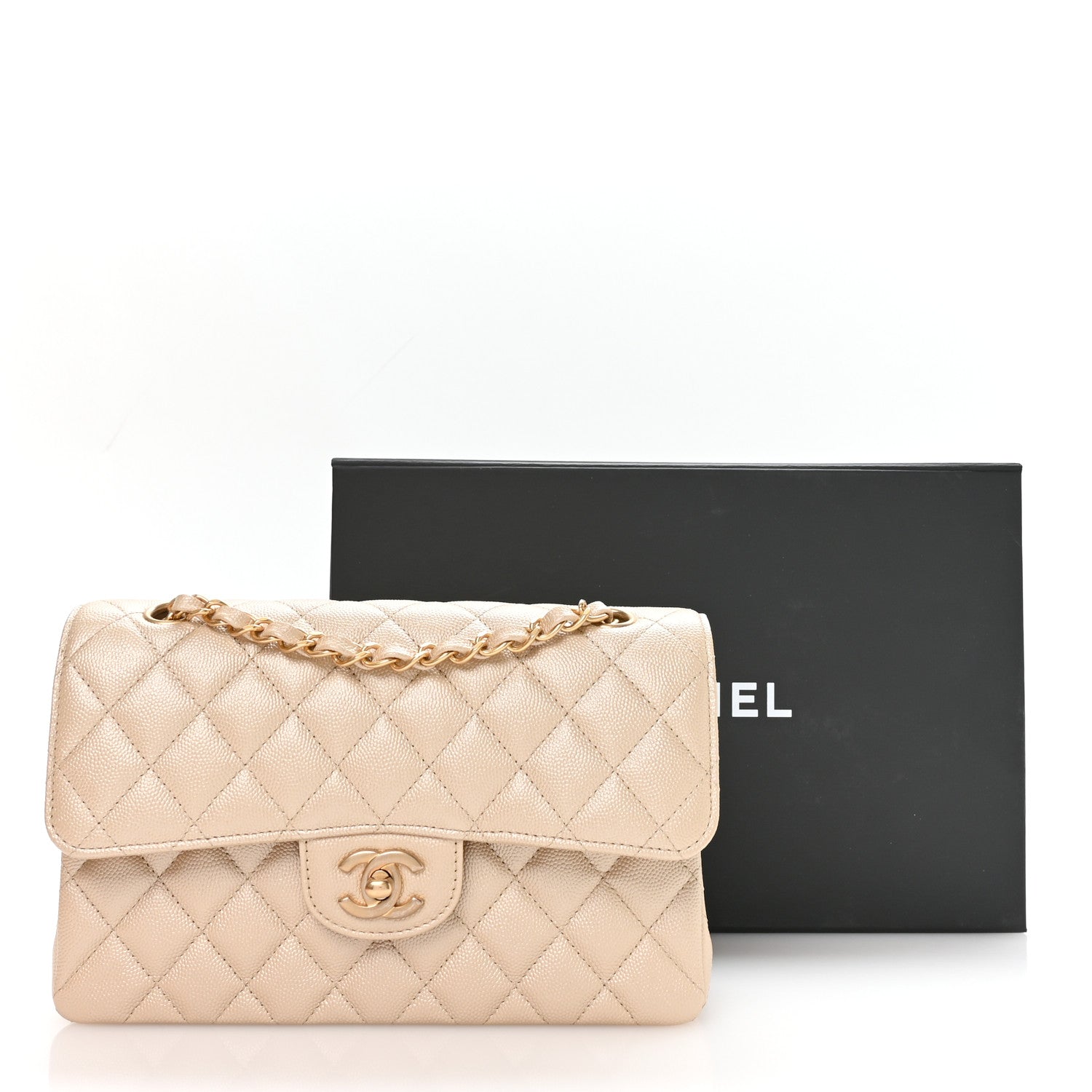 Chanel Metallic Caviar Quilted Small Double Flap Beige 20 of 21