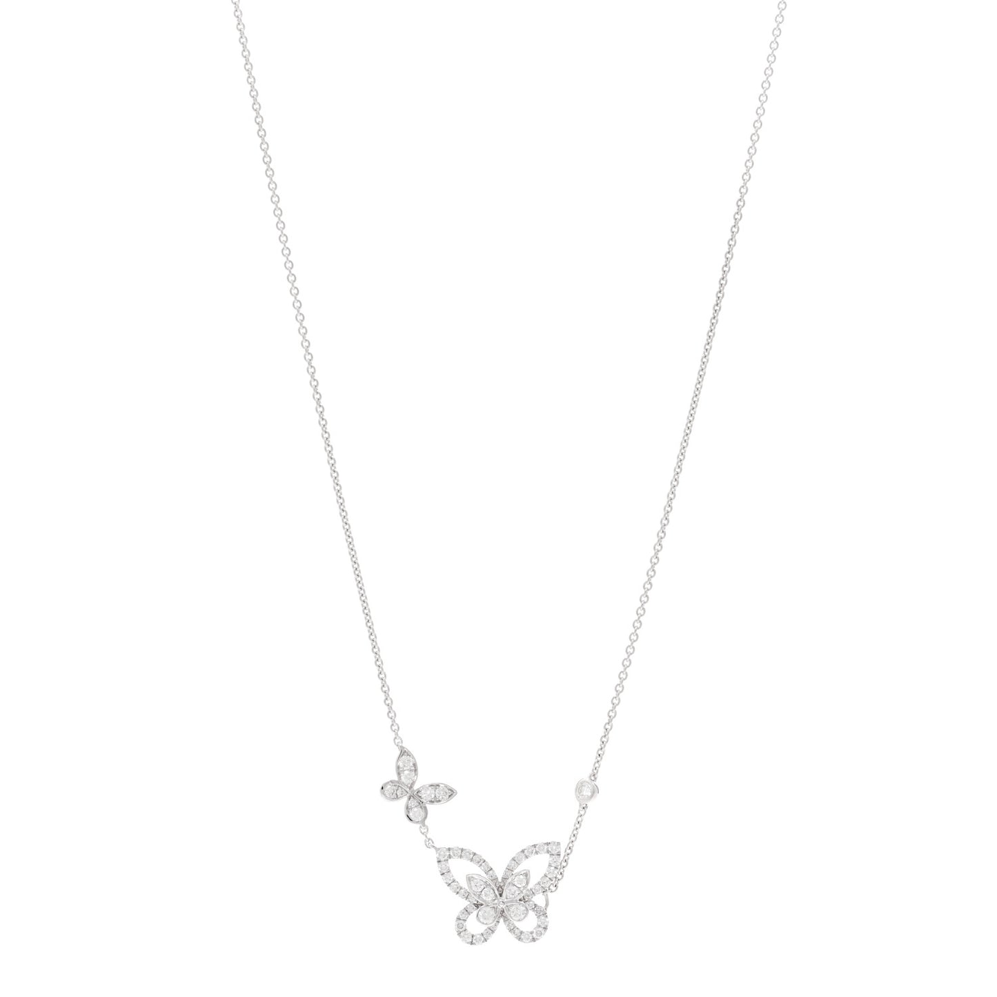 18K White Gold Diamond Double Butterfly Silhouette Pendant Necklace