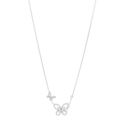 Graff 18K White Gold Diamond Double Butterfly Silhouette Pendant Necklace 1 of 4