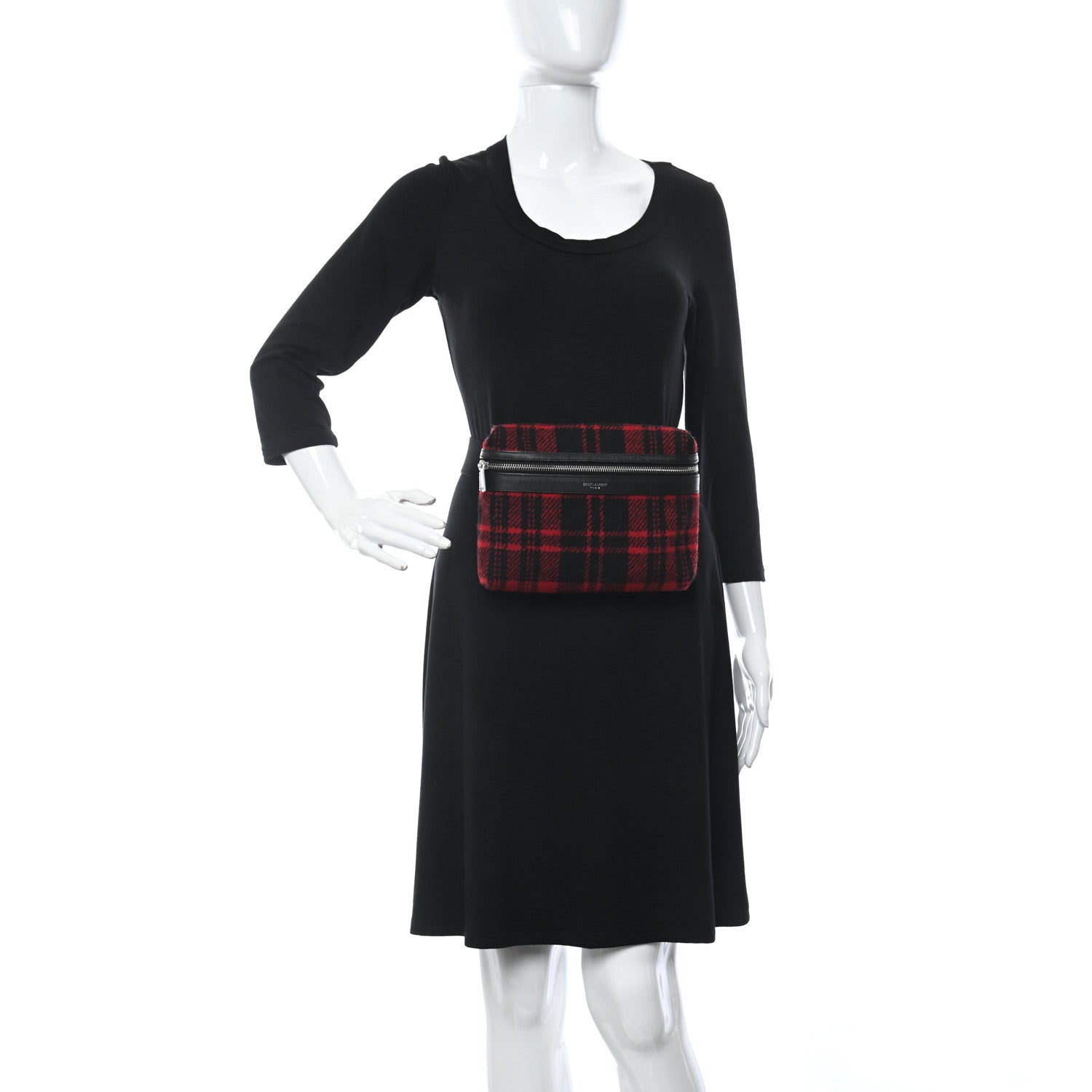 Saint Laurent Wool Tartan City Belt Bag Red Black 2 of 10