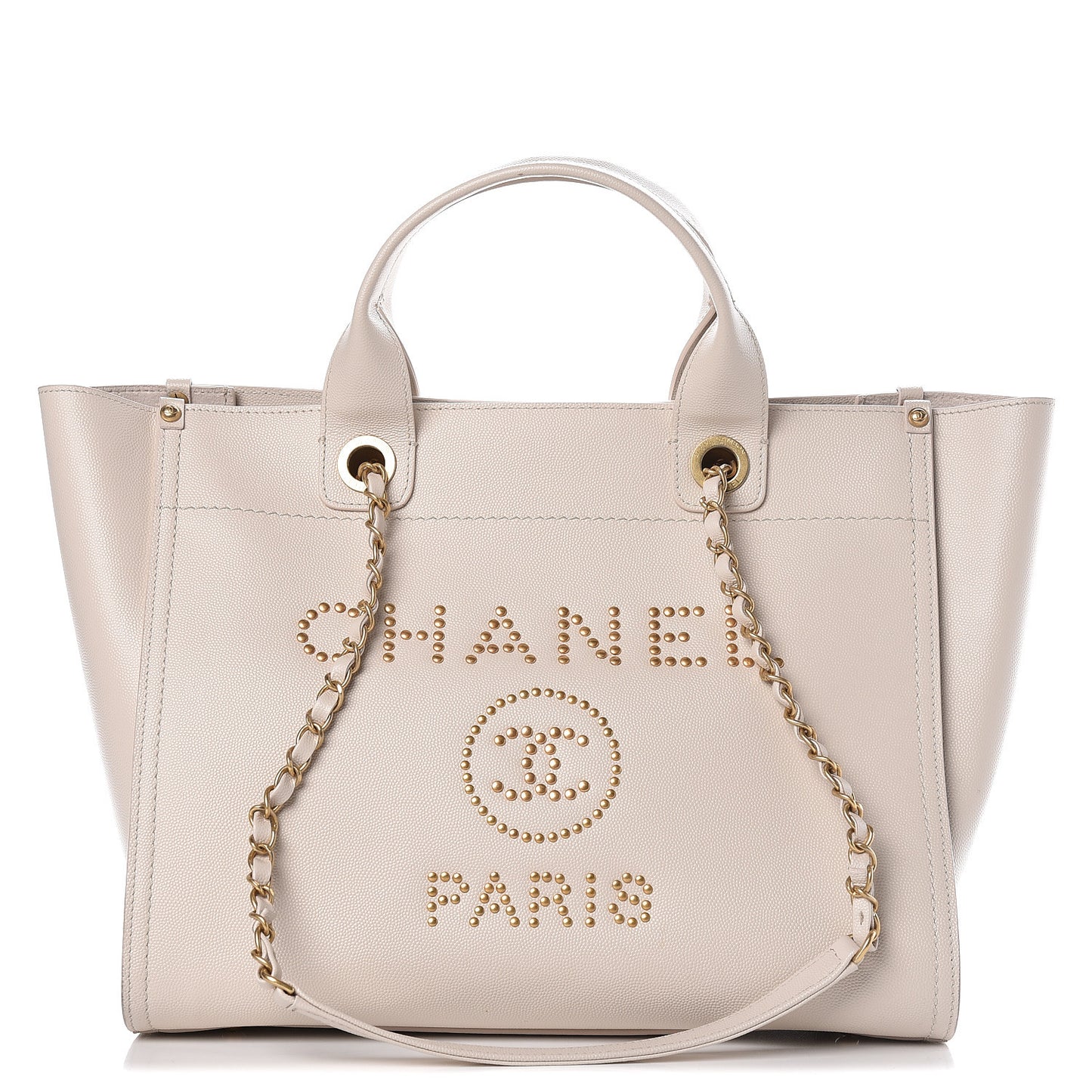 Caviar Small Studded Deauville Tote Ivory