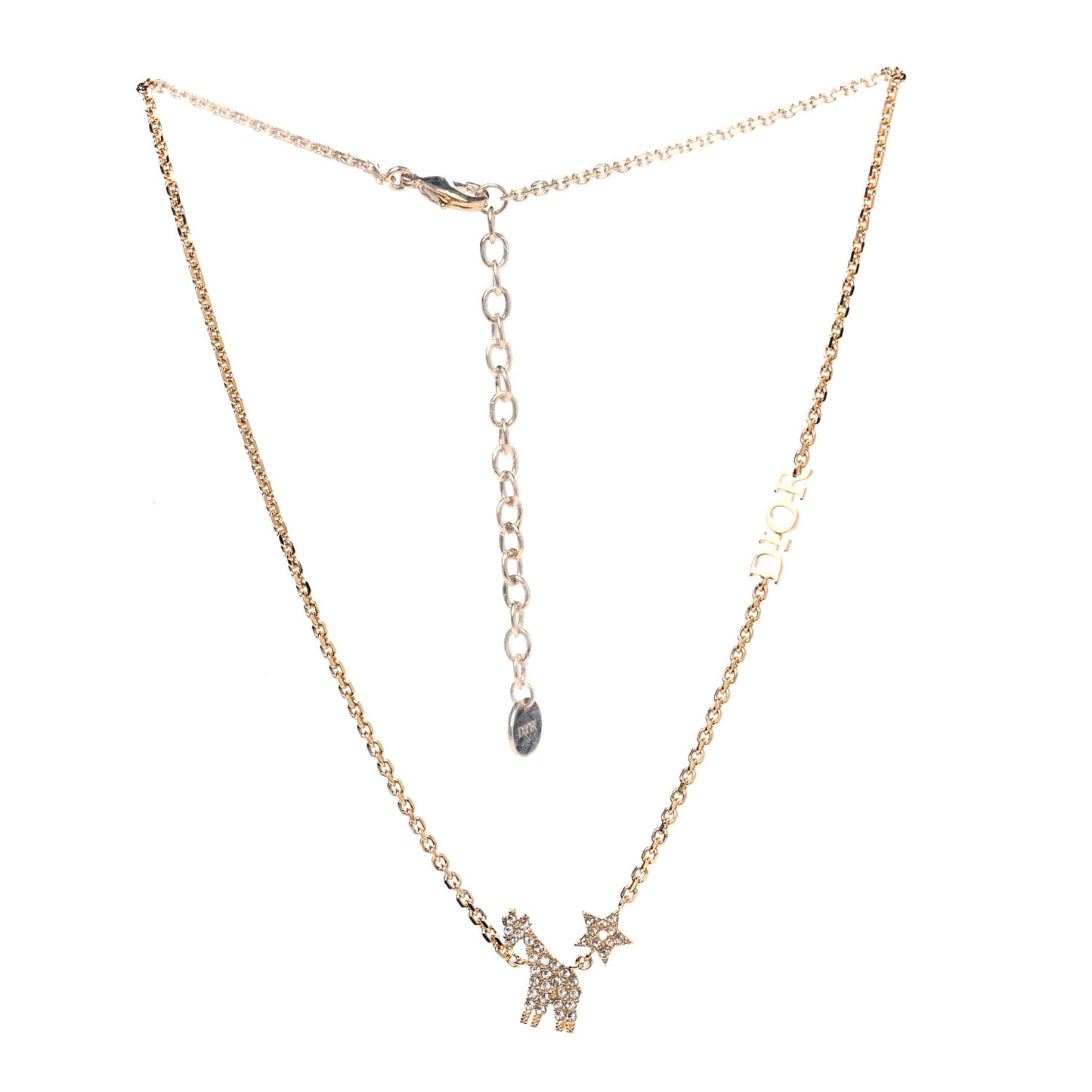 Crystal Diorable Giraffe Logo Necklace Gold