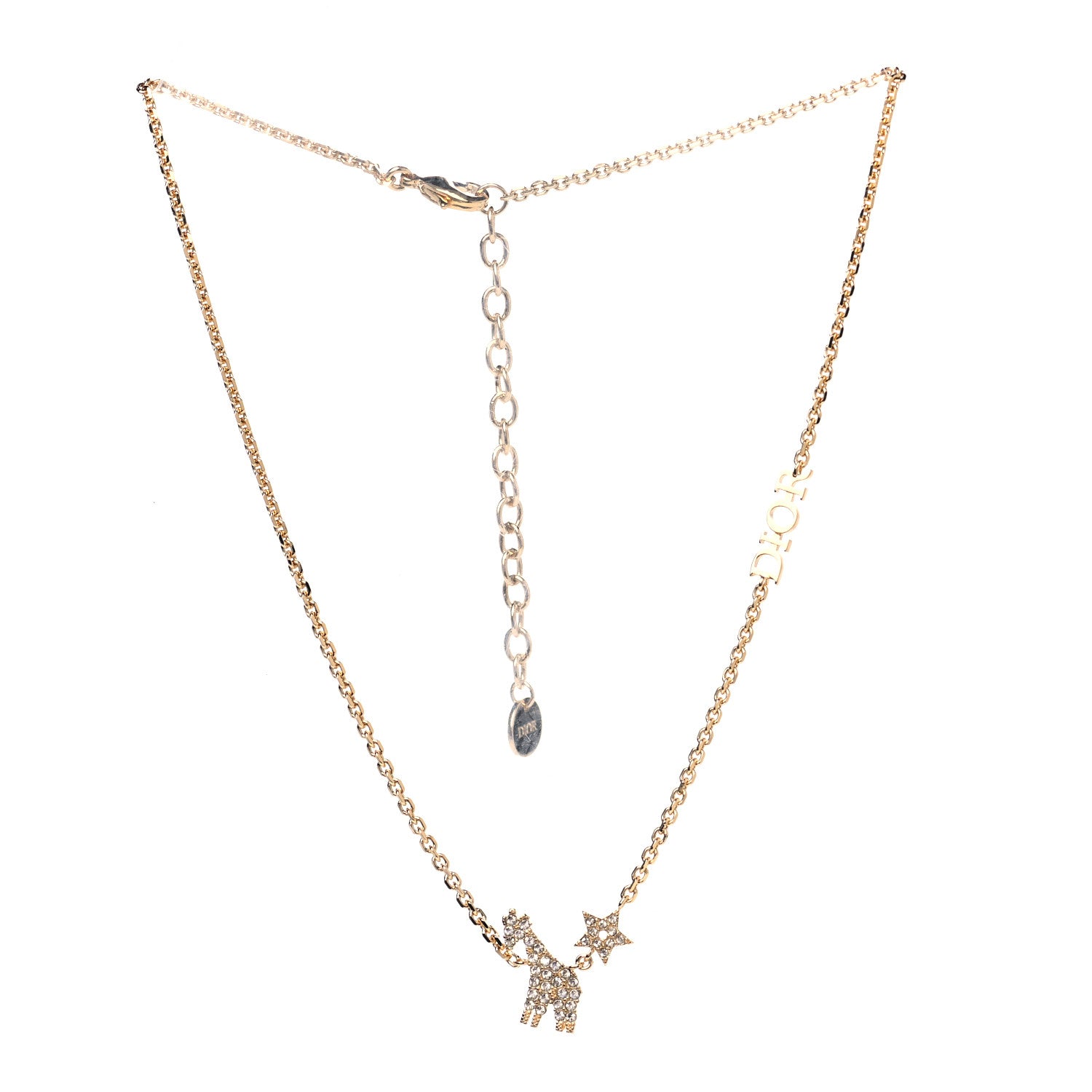 Christian Dior Crystal Diorable Giraffe Logo Necklace Gold 2 of 4