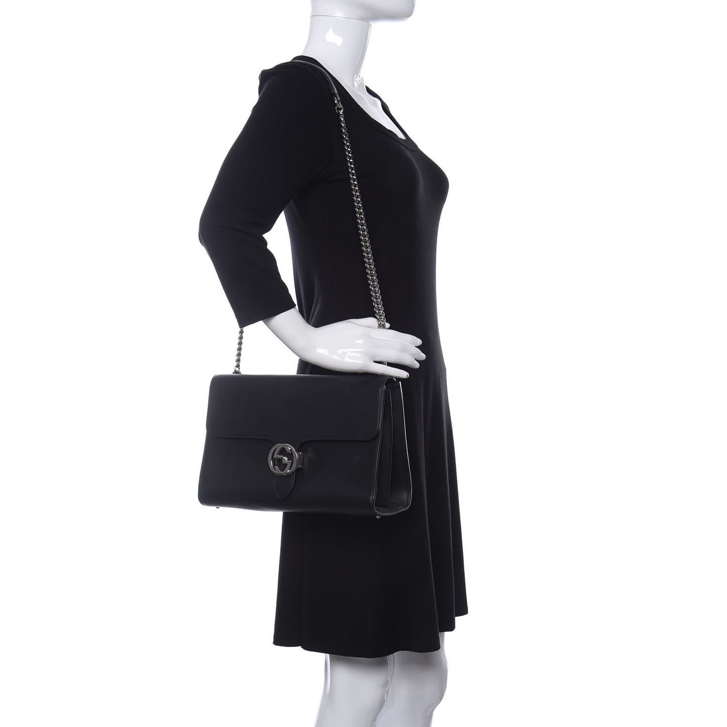 Moon Calfskin Medium Interlocking G Shoulder Bag Black