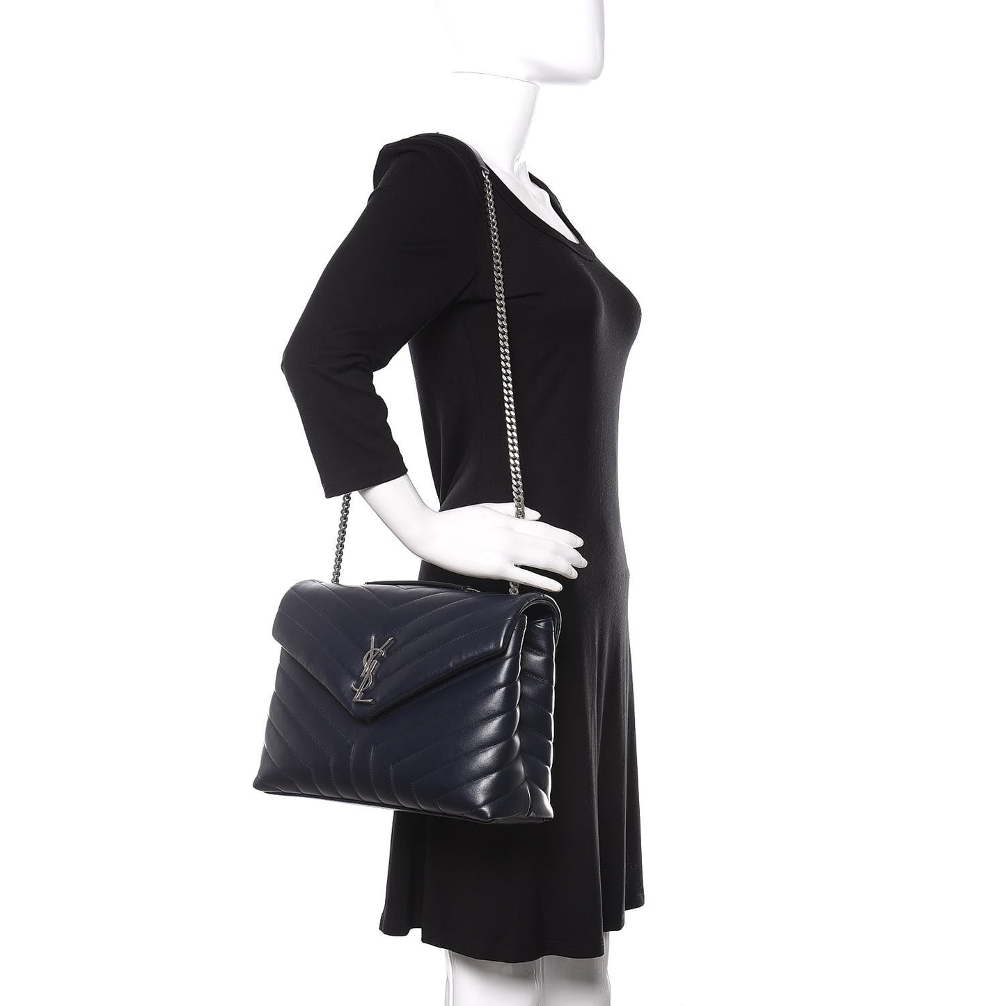 Calfskin Y Quilted Monogram Medium Loulou Chain Satchel Medium Blue