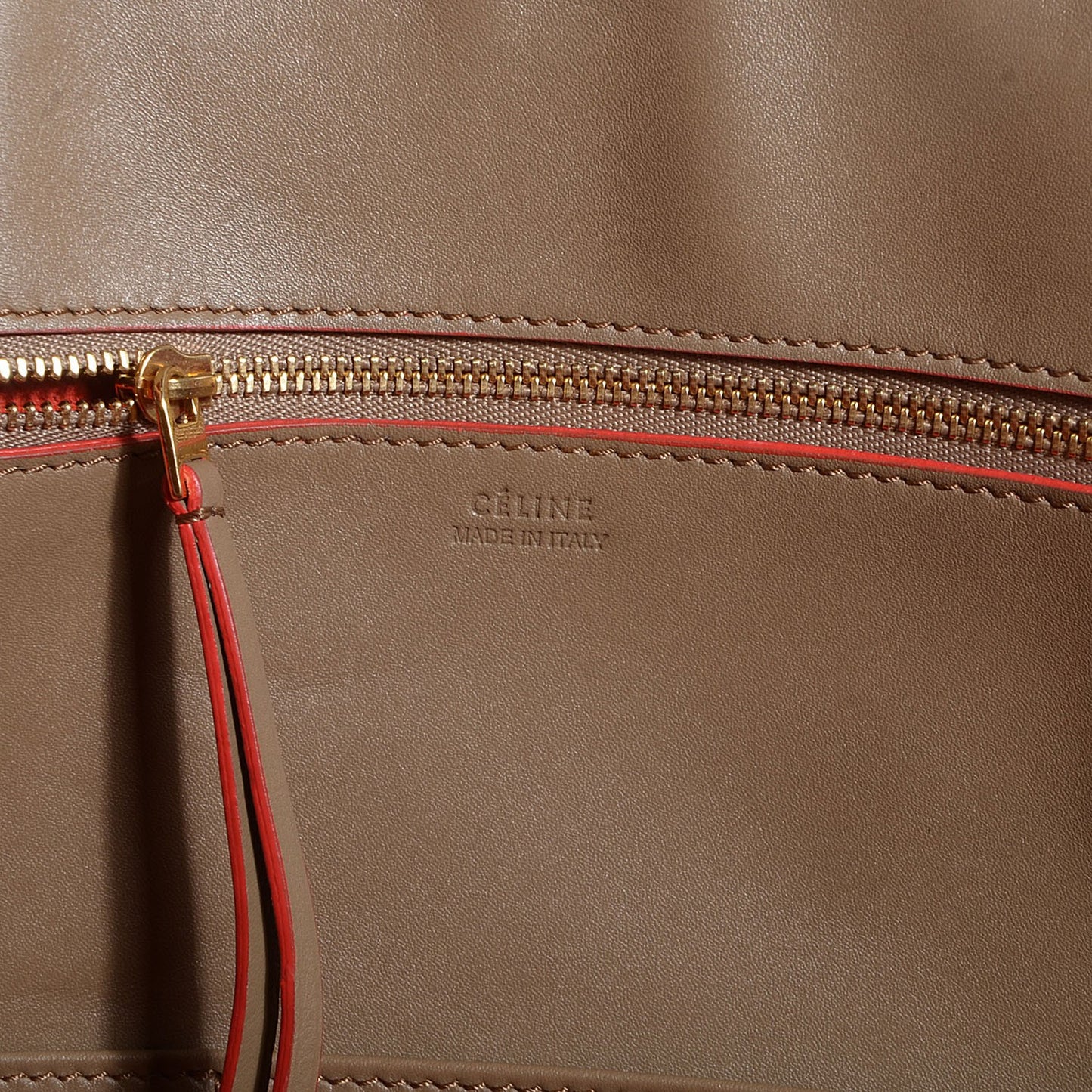 Natural Calfskin Large Tie Knot Tote Dark Beige w Orange Trim
