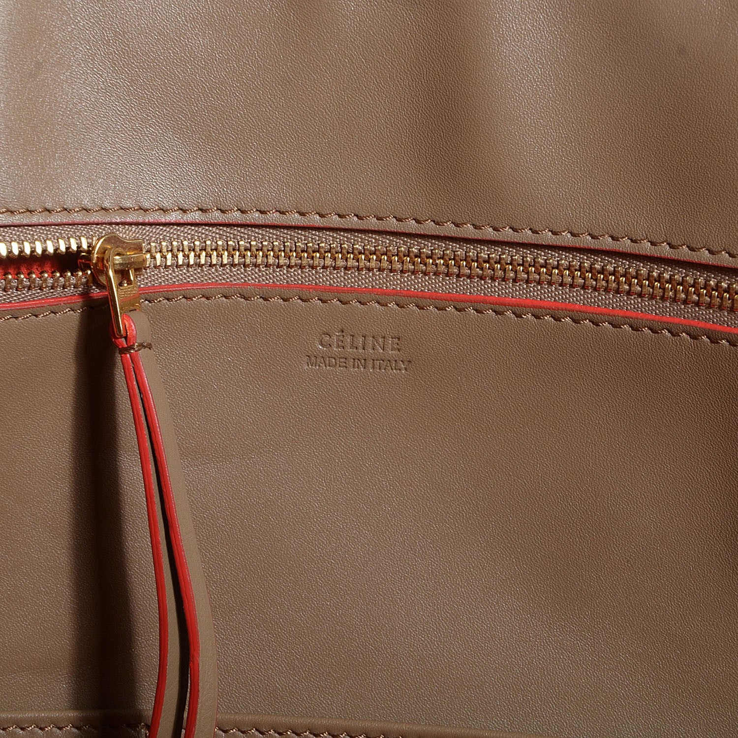 Celine Natural Calfskin Large Tie Knot Tote Dark Beige w Orange Trim 7 of 9