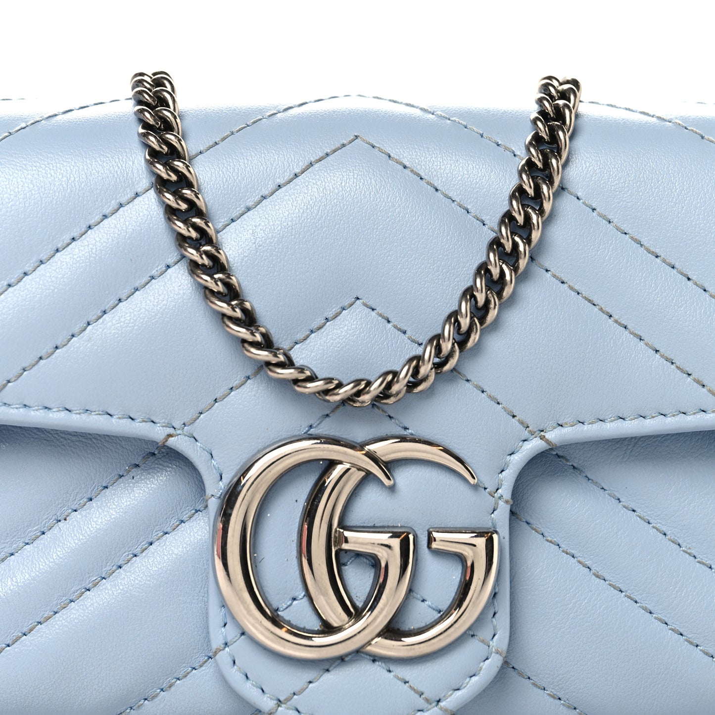 Calfskin Matelasse Super Mini GG Marmont Shoulder Bag Porcelain Light Blue