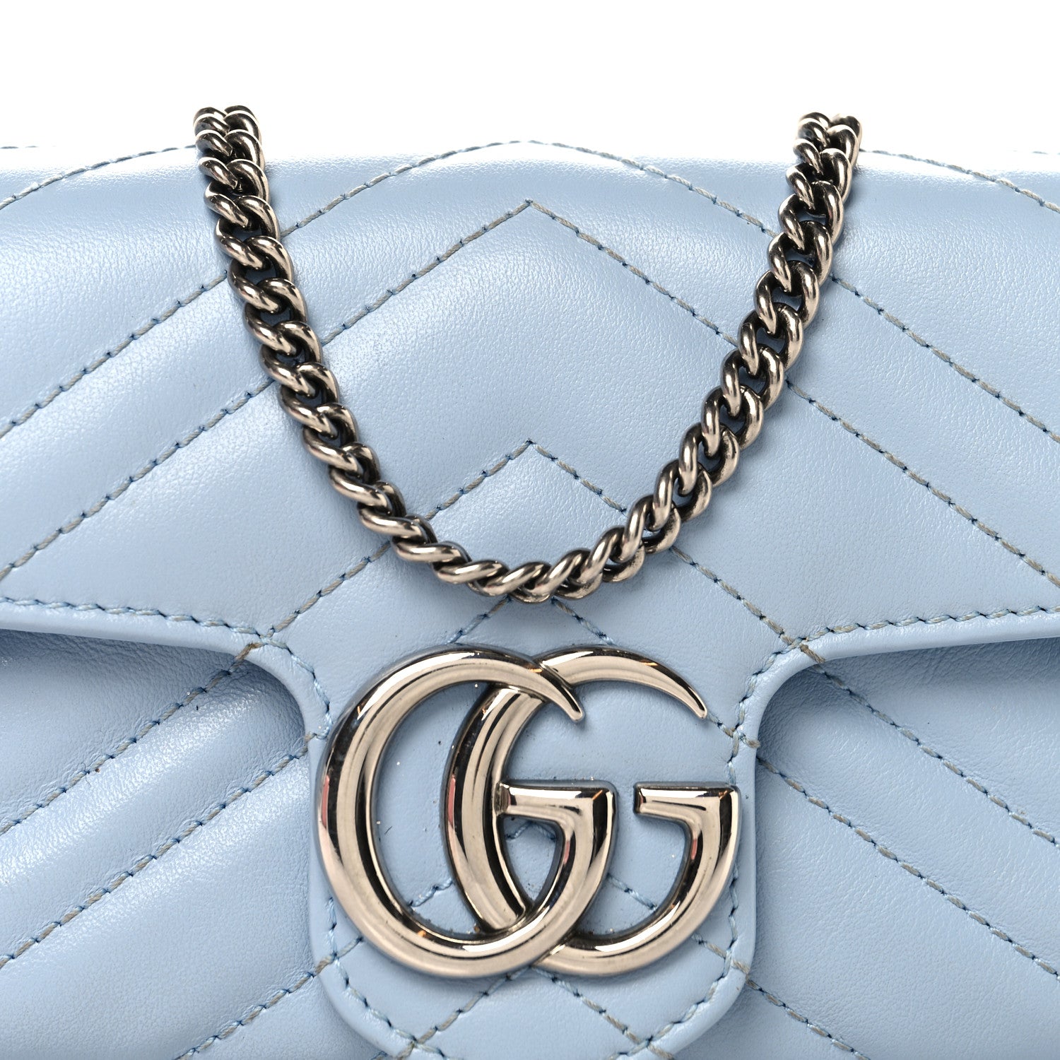 Gucci Calfskin Matelasse Super Mini GG Marmont Shoulder Bag Porcelain Light Blue 8 of 10