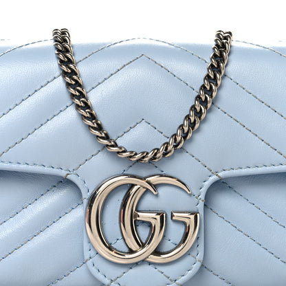 Gucci Calfskin Matelasse Super Mini GG Marmont Shoulder Bag Porcelain Light Blue 8 of 10