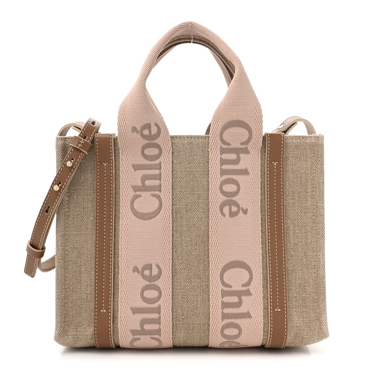Chloe Cotton Calfskin Small Woody Ribbon Tote With Strap Blushy Beige 1 of 9