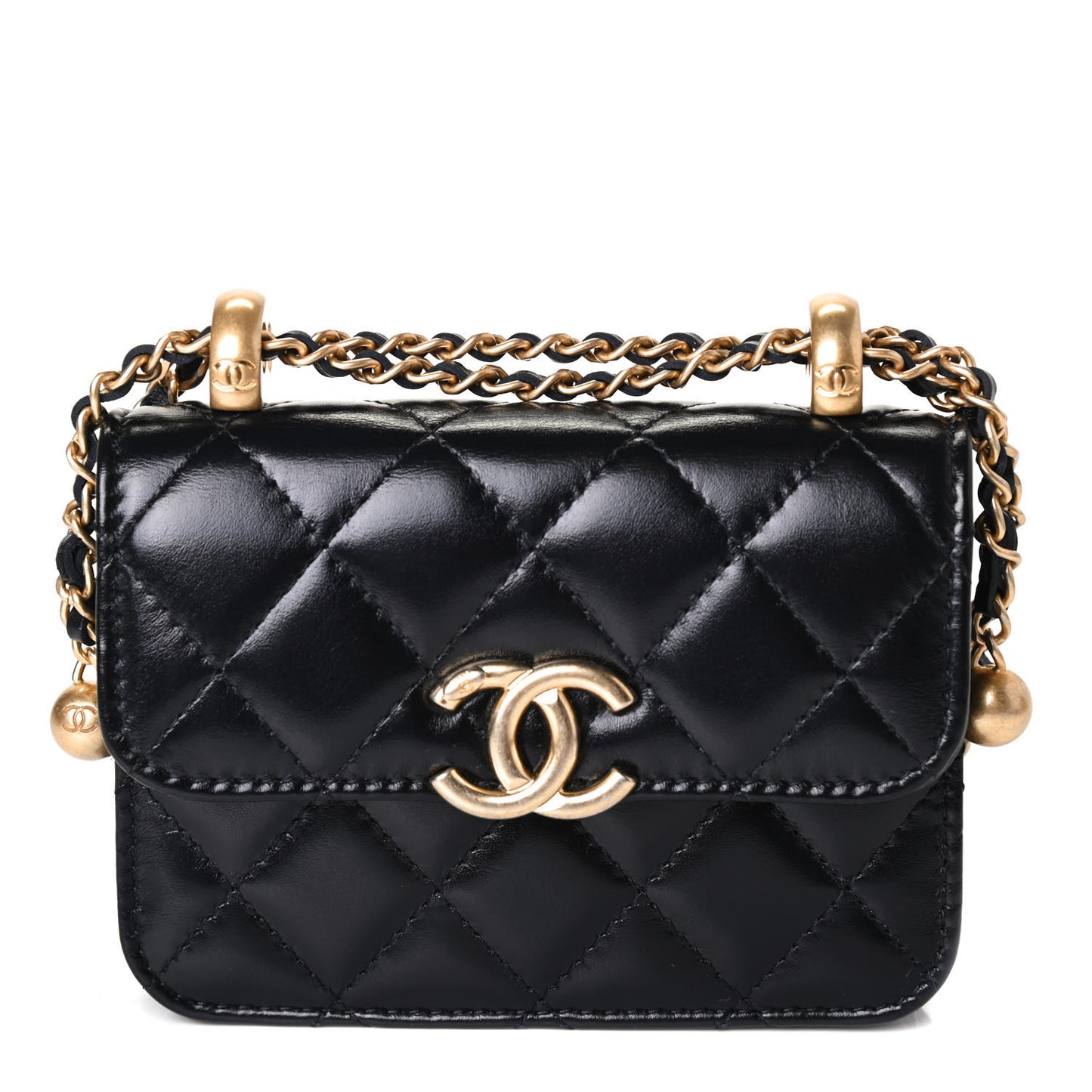 Calfskin Quilted Perfect Fit Coin Purse With Chain Black