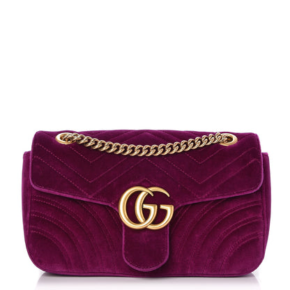 Gucci Velvet Matelasse Small GG Marmont Shoulder Bag Fuchsia Violet Cyclamen 1 of 7