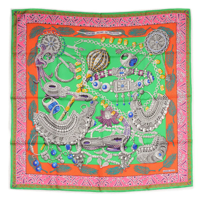 Hermes Silk Zenobie Reine De Palmyre Scarf 90 Vert Orange Rose Vif 2 of 5