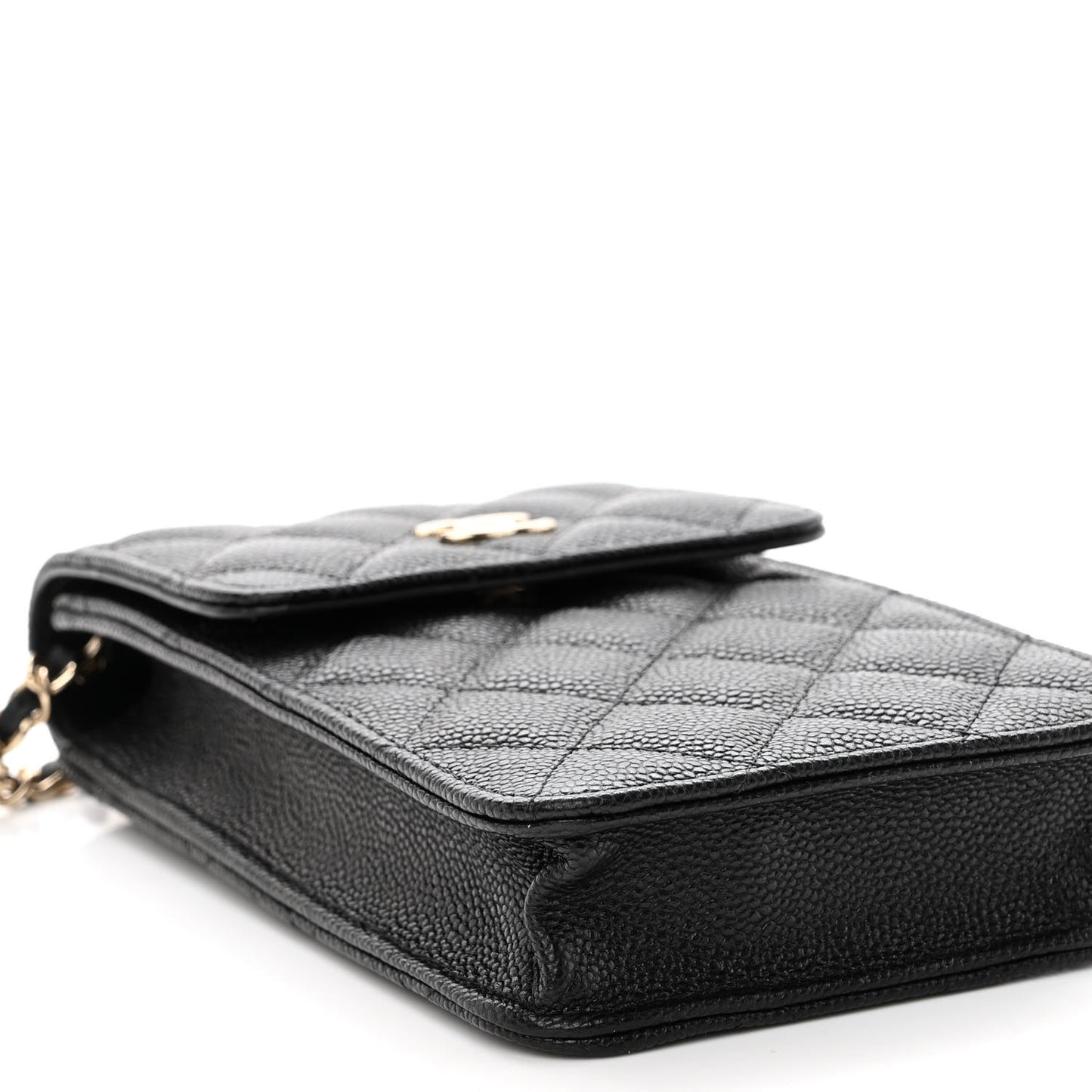 Caviar Quilted Bow Phone Holder Black