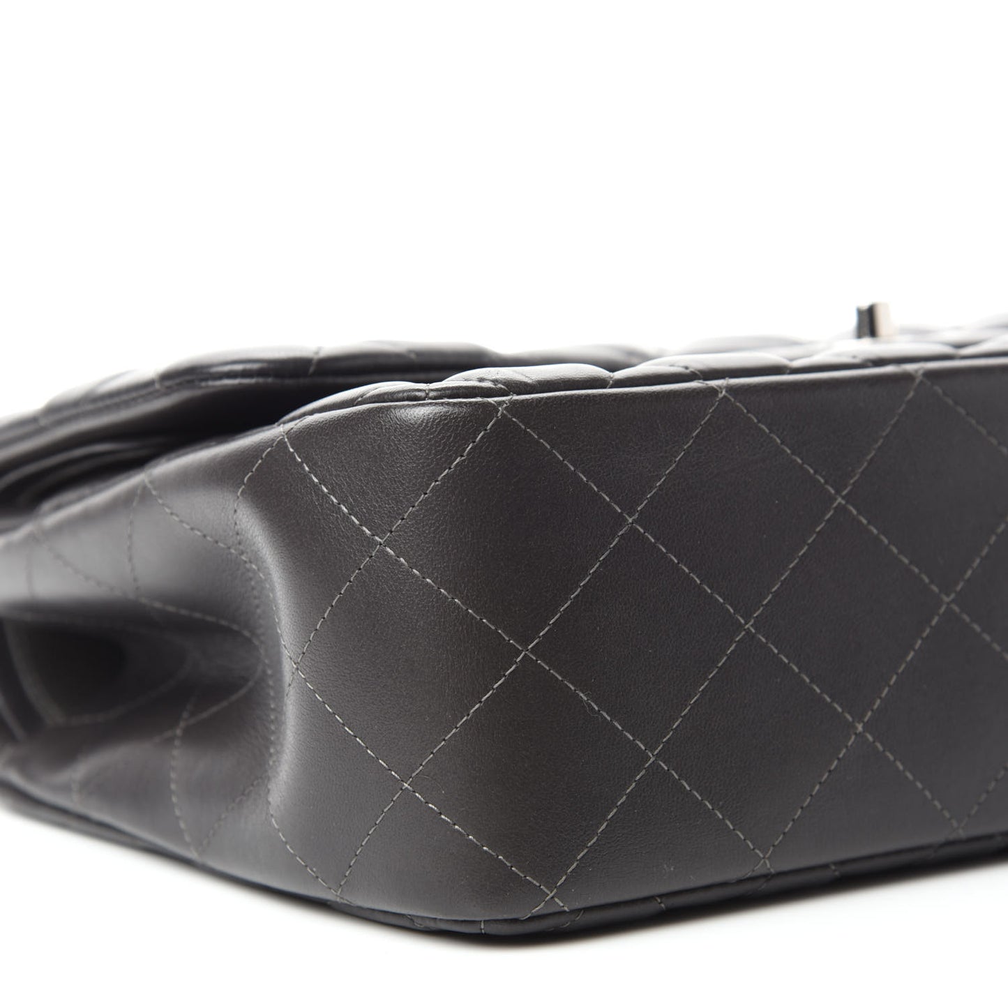 Lambskin Quilted Jumbo Double Flap Dark Grey