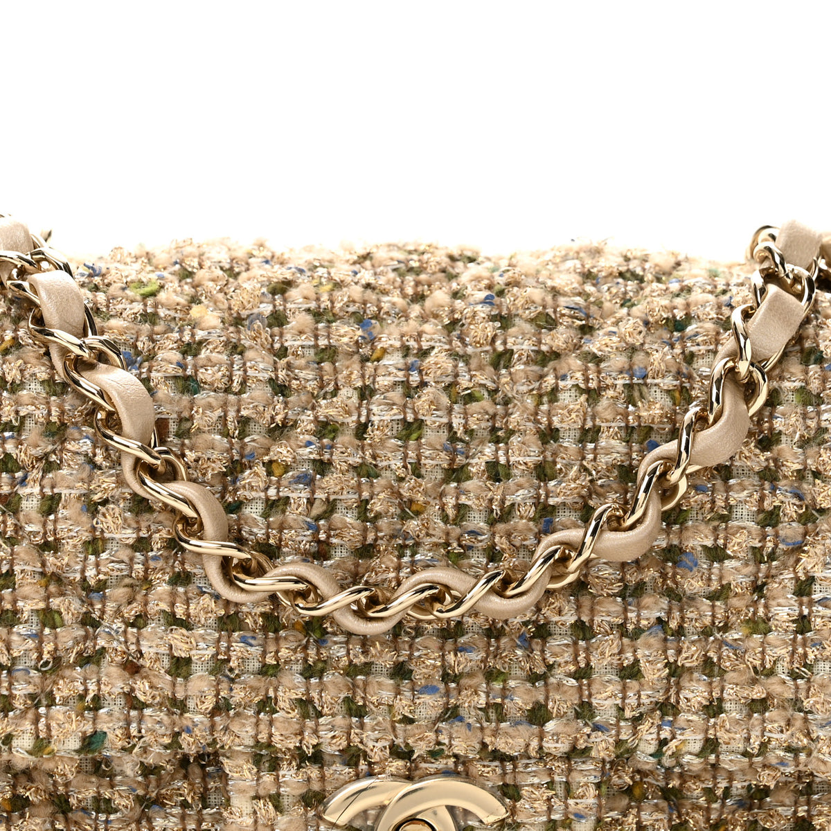 Tweed Quilted Mini Rectangular Flap Beige