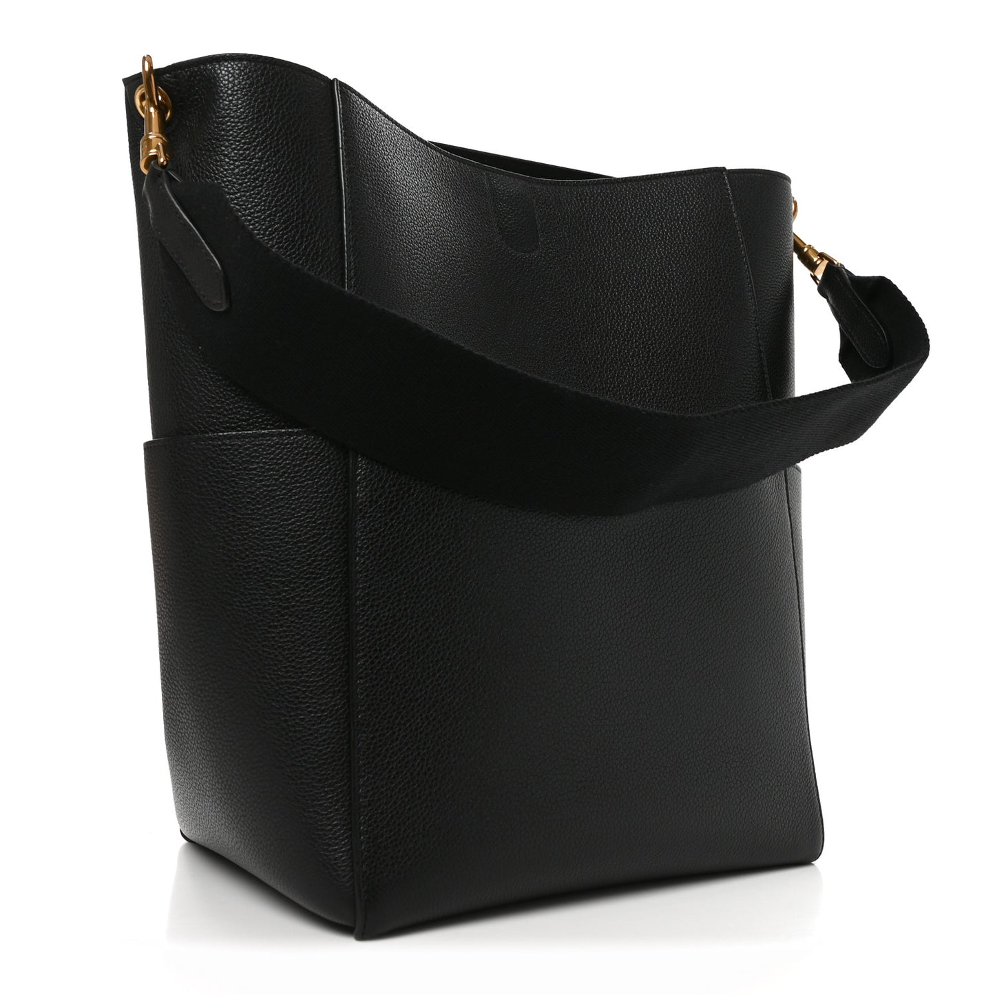 Soft Grained Calfskin Sangle Bucket Bag Black