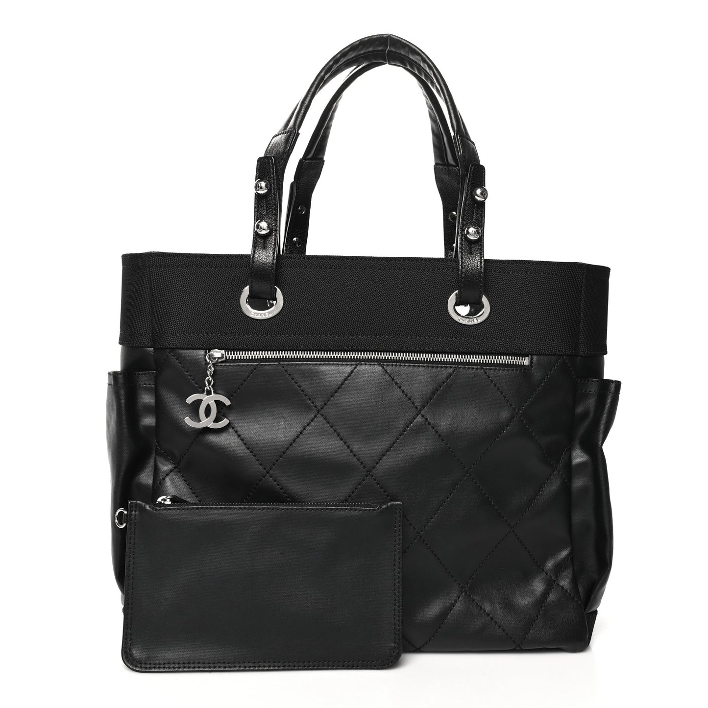 Coated Canvas Quilted Large Paris Biarritz Tote Black