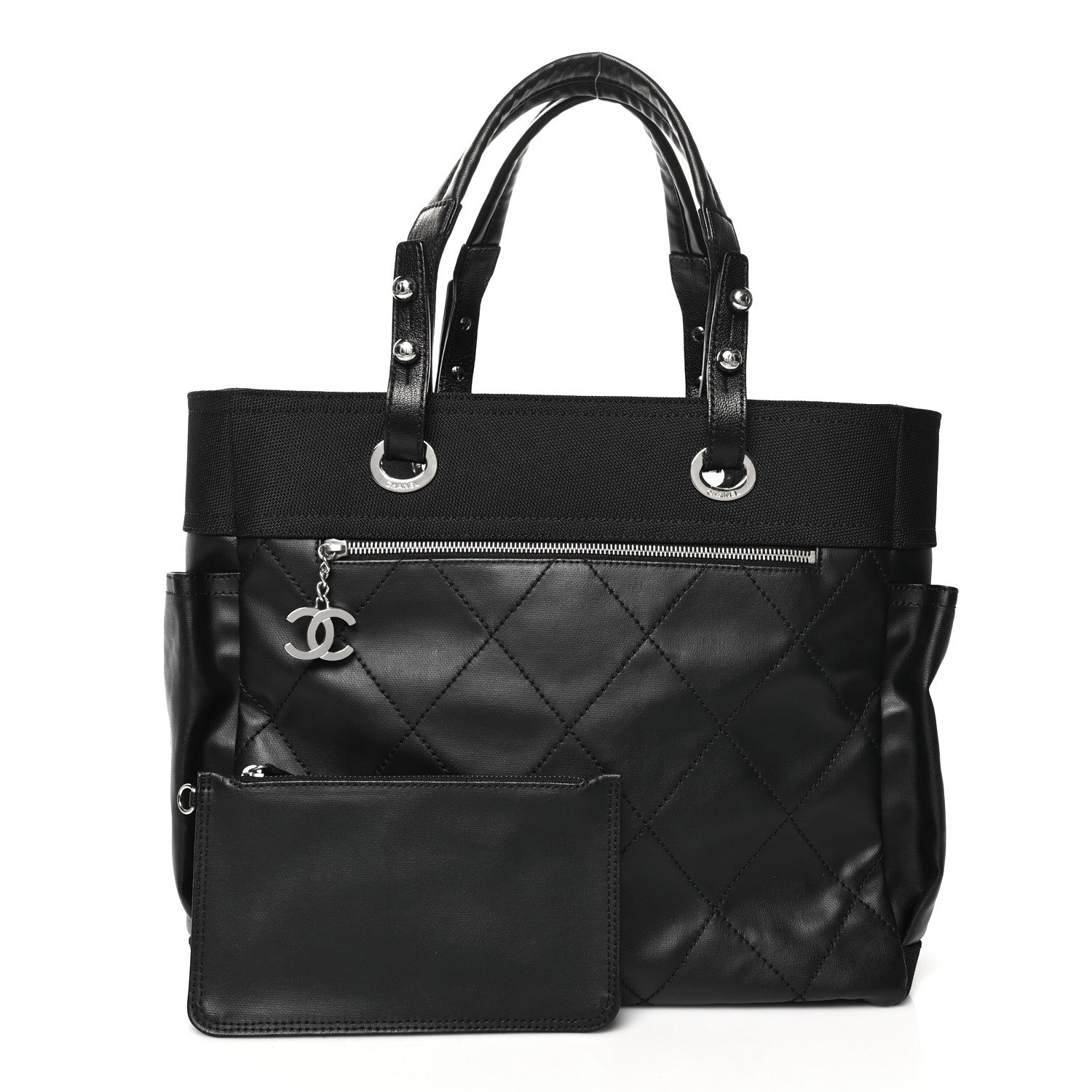 Chanel Coated Canvas Quilted Large Paris Biarritz Tote Black 3 of 11