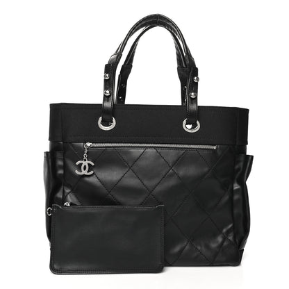 Chanel Coated Canvas Quilted Large Paris Biarritz Tote Black 3 of 11