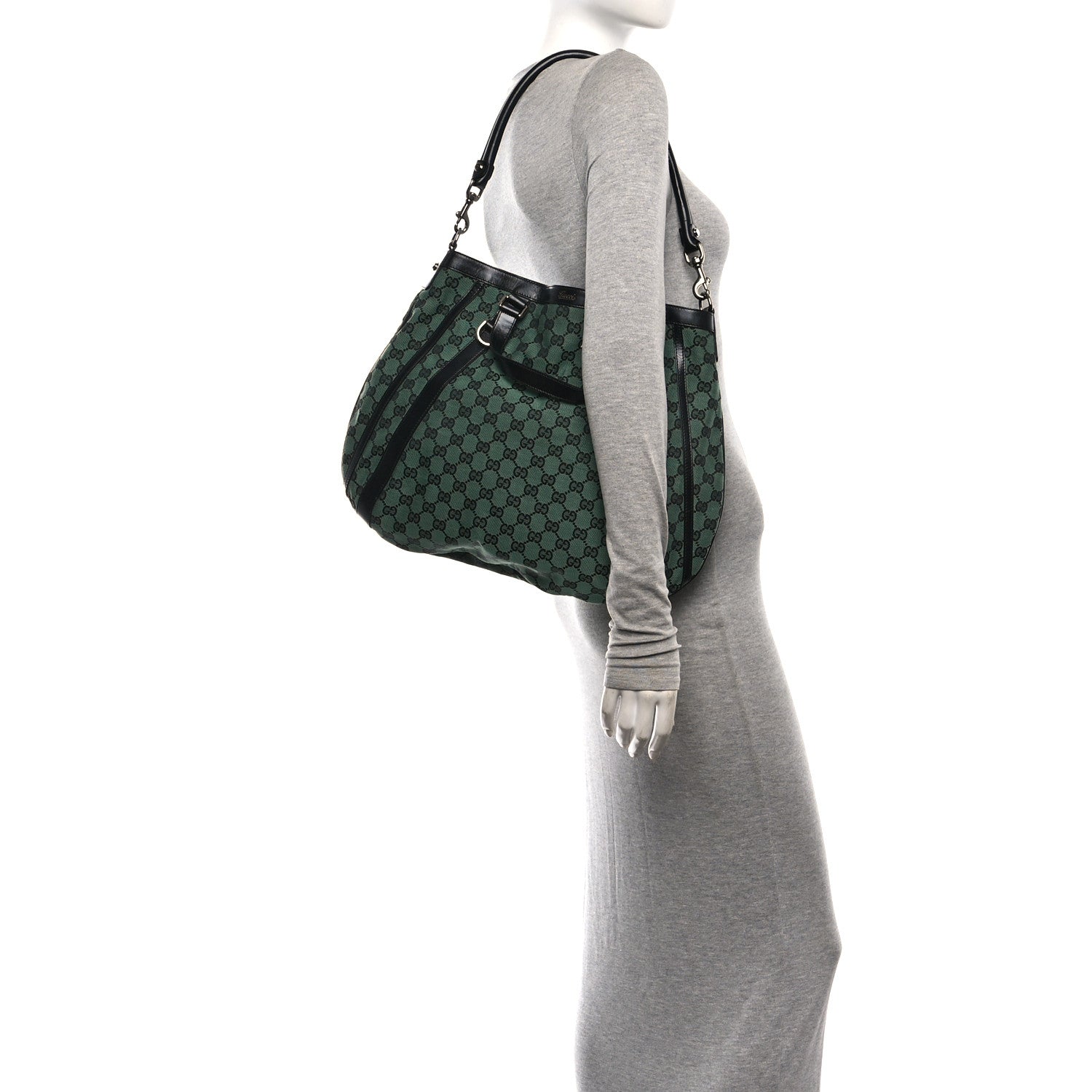 Gucci Monogram Medium Abbey Convertible Tote Green Black 2 of 10