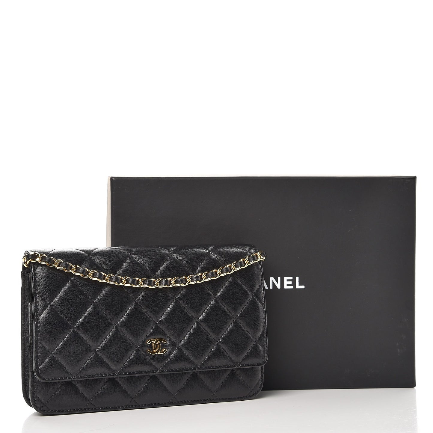 Lambskin Quilted Wallet On Chain WOC Black